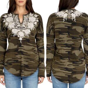 Like new Johnny Was LA Camo thermal top with embroidery